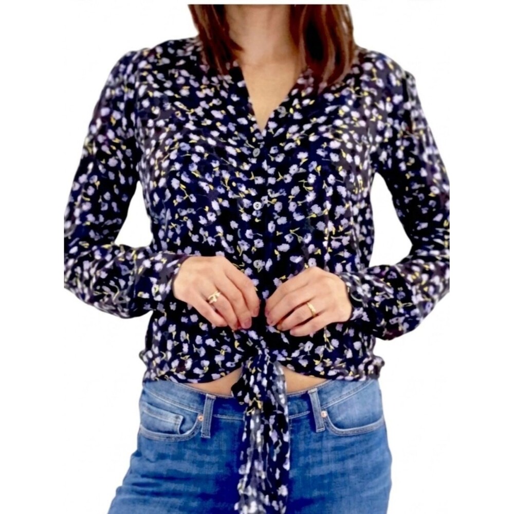 Banana Republic Ditsy Floral Print Long Sleeve Button Down Tie Shirt Size M